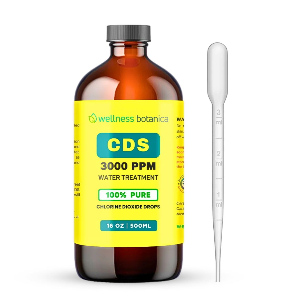 Chlorine Dioxide CDS Water Purification Solution Drops 3000 PPM (16 oz Bottle)